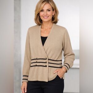 Vintage St. John Marie Gray Beige Knit Cardigan Sweater Made USA 😘